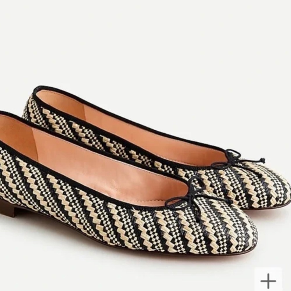 J.Crew black and tan raffia ballet flat, size 8